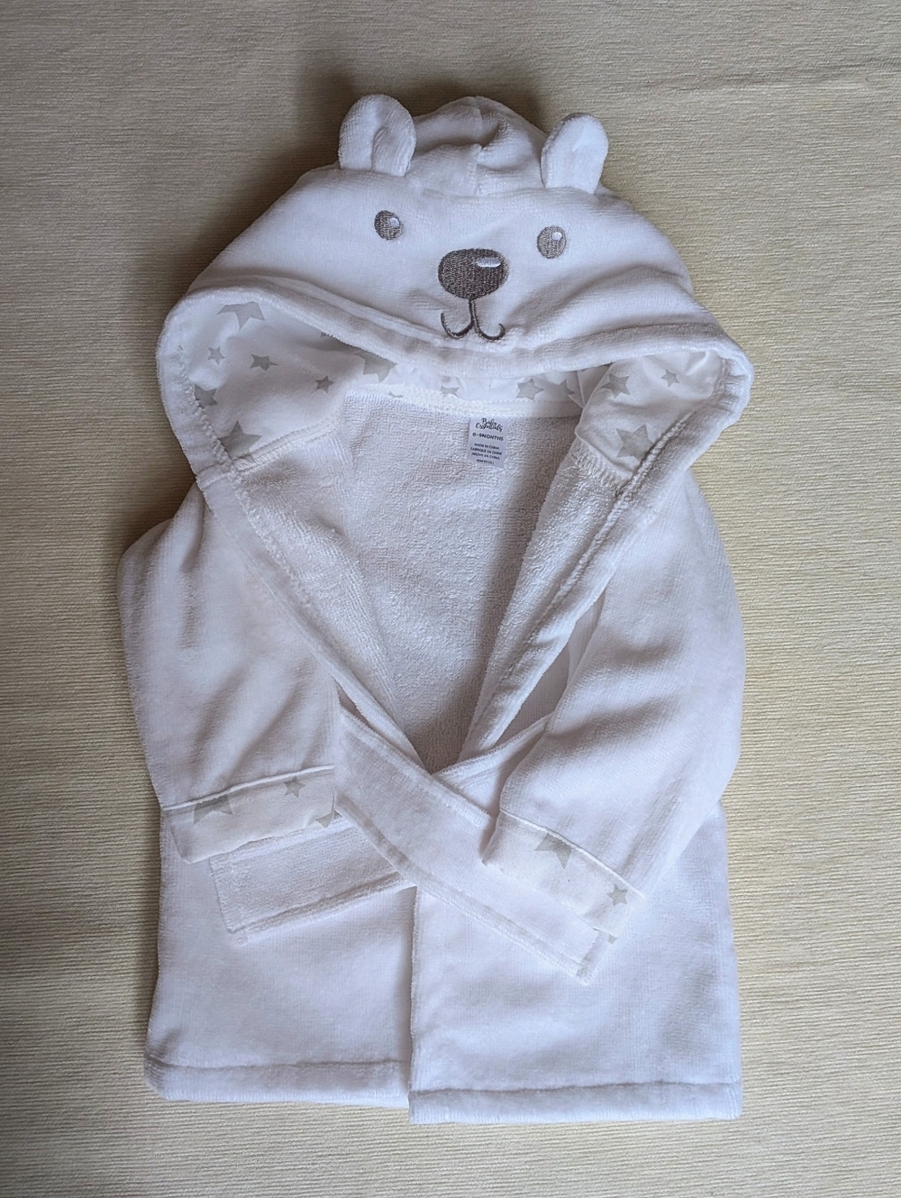 Baby Essentials White Hooded Bear Robe for 0-9 Mo Baby